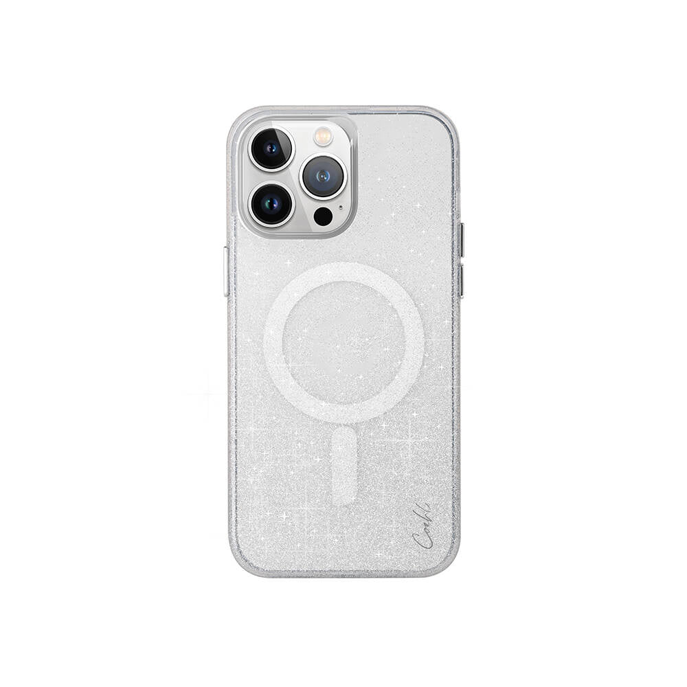 Apple iPhone 15 Pro Max Kılıf Magsafe Şarj Özellikli Simli Arka Yüzey Coehl Lumino Kapak Gümüş