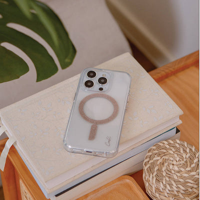 Apple iPhone 15 Pro Max Kılıf Magsafe Şarj Özellikli Simli Magnetik Coehl Glace Kapak Rose Gold