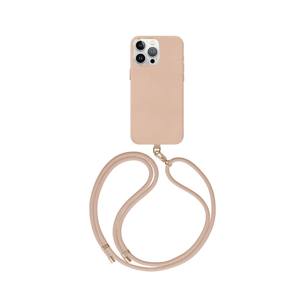 Apple iPhone 15 Pro Max Kılıf Magsafe Şarj Özellikli Soft Arka Yüzey Askı İpli Coehl Muse Kapak Rose Gold
