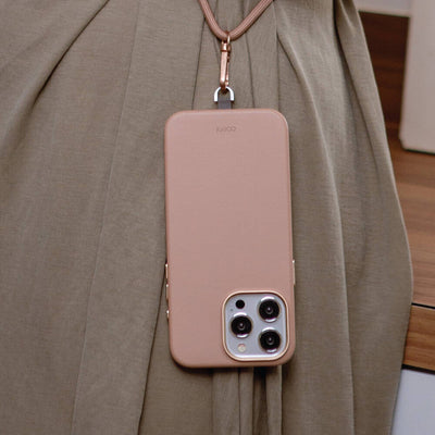 Apple iPhone 15 Pro Max Kılıf Magsafe Şarj Özellikli Soft Arka Yüzey Askı İpli Coehl Muse Kapak Rose Gold
