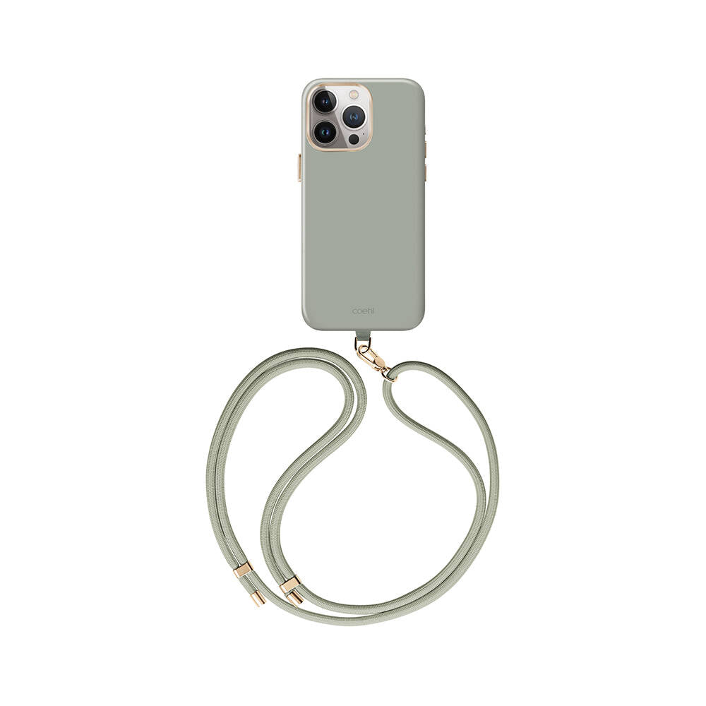 Apple iPhone 15 Pro Max Kılıf Magsafe Şarj Özellikli Soft Pürüzsüz Yüzey Askı İpli Coehl Creme Kapak Yeşil