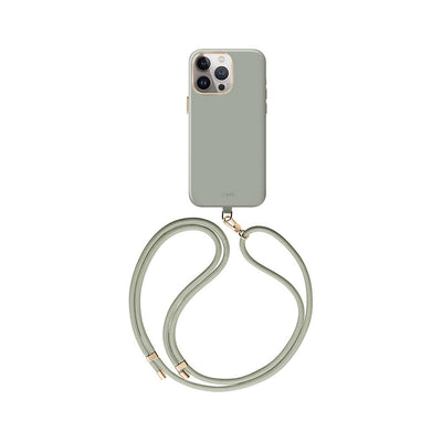 Apple iPhone 15 Pro Max Kılıf Magsafe Şarj Özellikli Soft Pürüzsüz Yüzey Askı İpli Coehl Creme Kapak Yeşil