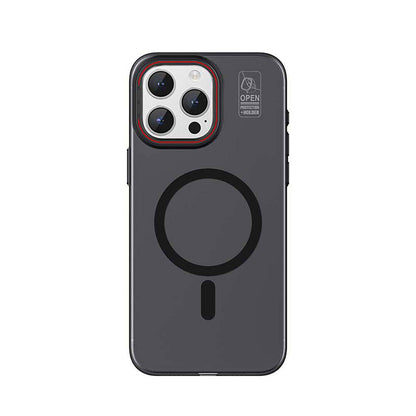 iPhone 15 Pro Max Kılıf M-safe Şarj Özellikli Standlı Metal Kamera Çerçeveli Mat Recci Glaze Serisi Kılıf
