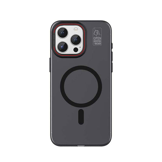 iPhone 15 Pro Max Kılıf M-safe Şarj Özellikli Standlı Metal Kamera Çerçeveli Mat Recci Glaze Serisi Kılıf