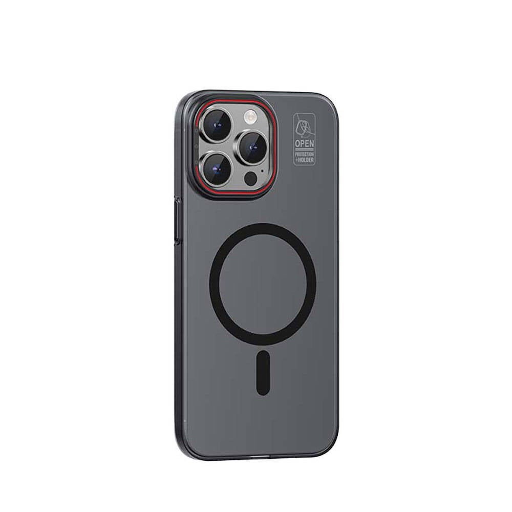 iPhone 15 Pro Max Kılıf M-safe Şarj Özellikli Standlı Metal Kamera Çerçeveli Mat Recci Glaze Serisi Kılıf