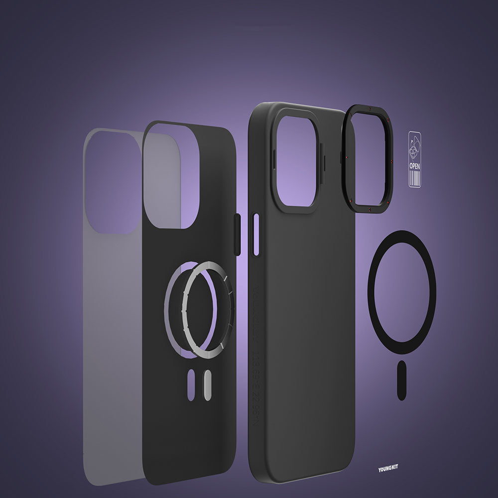 Apple iPhone 15 Pro Max Kılıf Magsafe Şarj Özellikli Standlı YoungKit Hermit Bracket Serisi Kapak Siyah
