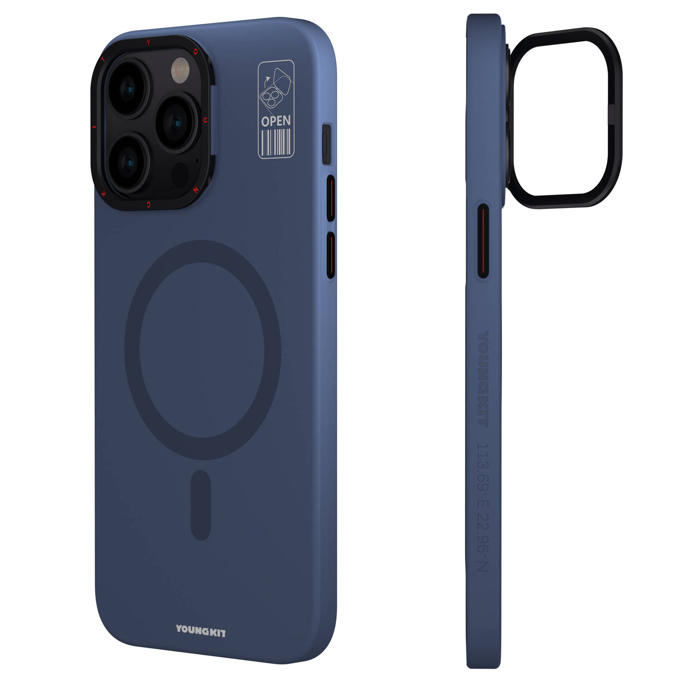 Apple iPhone 15 Pro Max Kılıf Magsafe Şarj Özellikli Standlı YoungKit Hermit Bracket Serisi Kapak Mavi