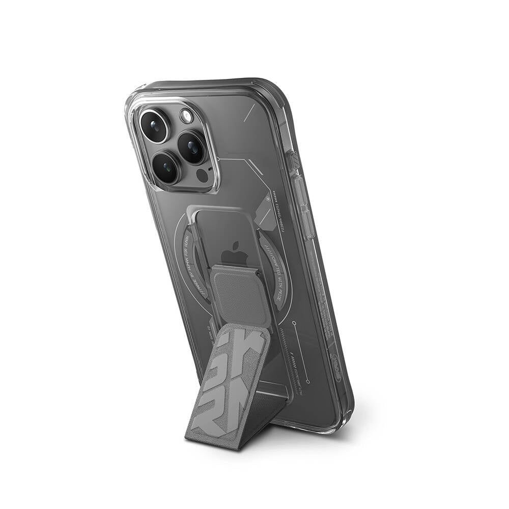 Apple iPhone 15 Pro Max Kılıf Magsafe Şarj Özellikli Teknoloji Desenli Standlı Skinarma Helio Kapak Siyah