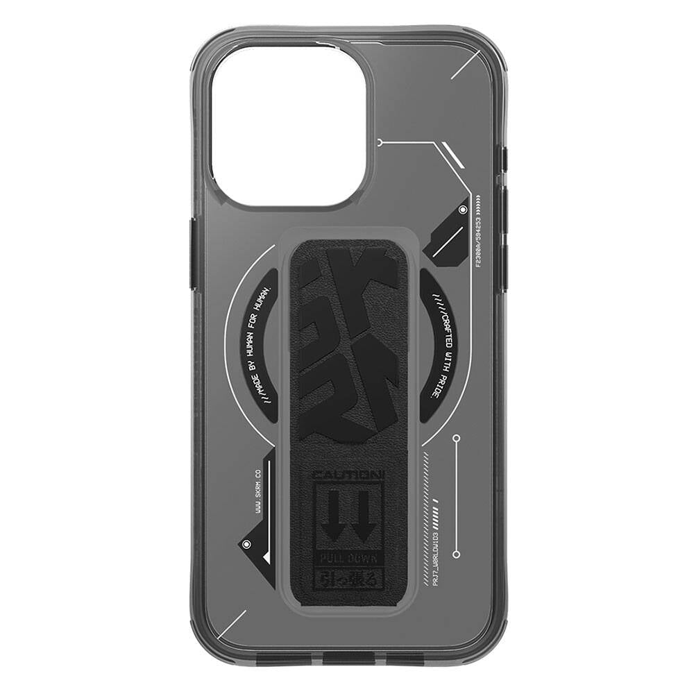 Apple iPhone 15 Pro Max Kılıf Magsafe Şarj Özellikli Teknoloji Desenli Standlı Skinarma Helio Kapak Siyah