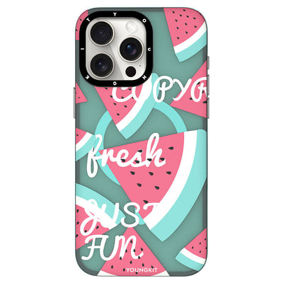 Apple iPhone 15 Pro Max Kılıf Magsafe Şarj Özellikli Yaz Meyvesi Desenli Youngkit Fruity Flavour Serisi Kapak Turkuaz
