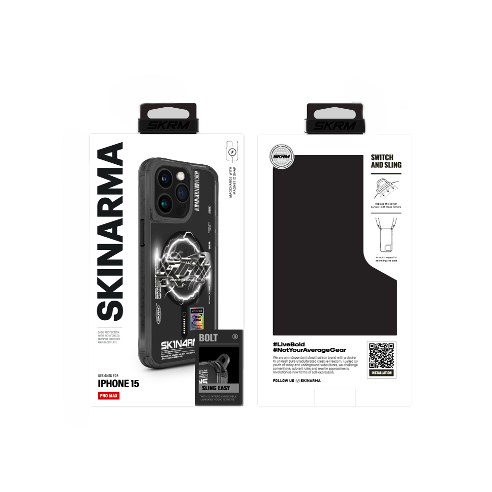 iPhone 15 Pro Max Kılıf M-safe Şarj Özellikli Yazı Desenli SkinArma Bolt Kılıf