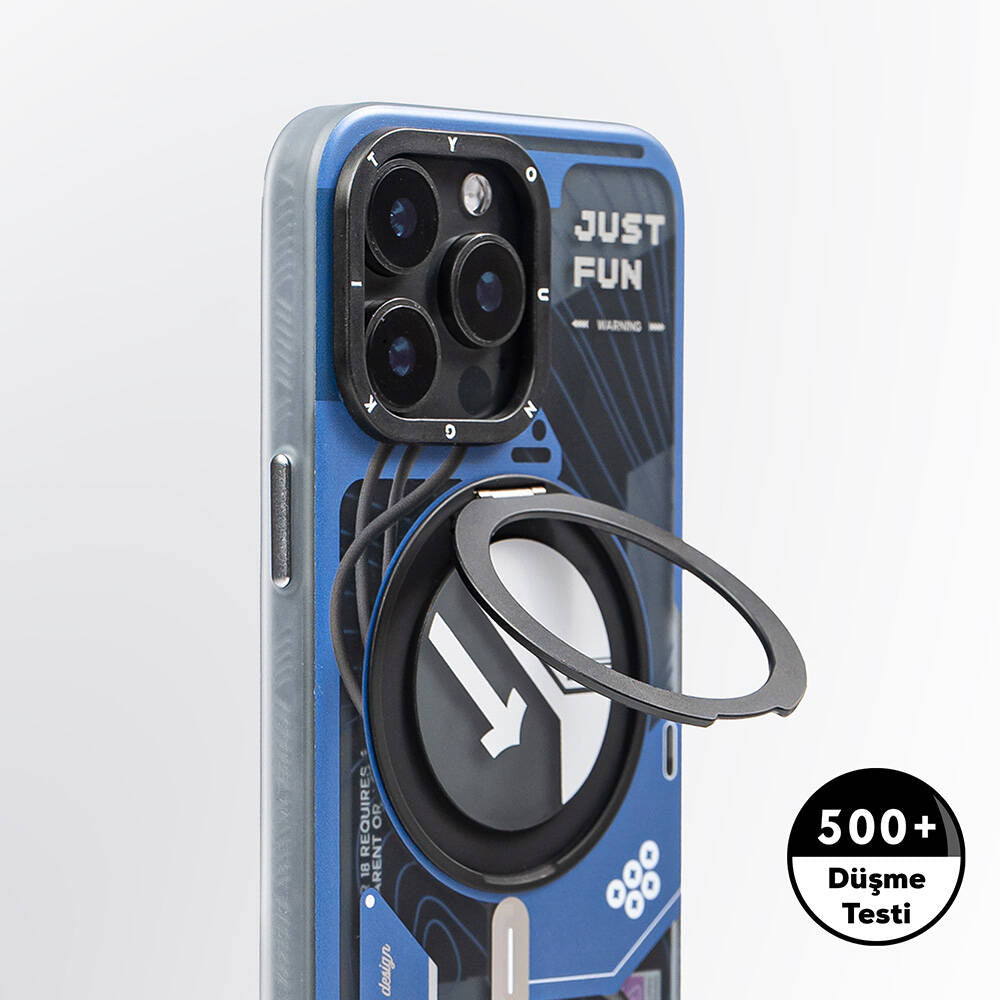 Apple iPhone 15 Pro Max Kılıf Magsafe Şarj Özellikli Youngkit 360° Standlı Starship Serisi Kapak Beyaz