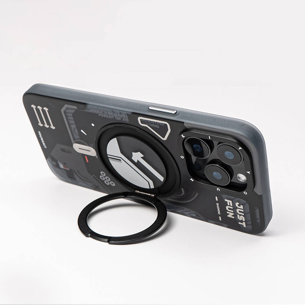 Apple iPhone 15 Pro Max Kılıf Magsafe Şarj Özellikli Youngkit 360° Standlı Starship Serisi Kapak Beyaz