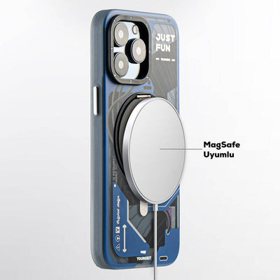 Apple iPhone 15 Pro Max Kılıf Magsafe Şarj Özellikli Youngkit 360° Standlı Starship Serisi Kapak Mavi