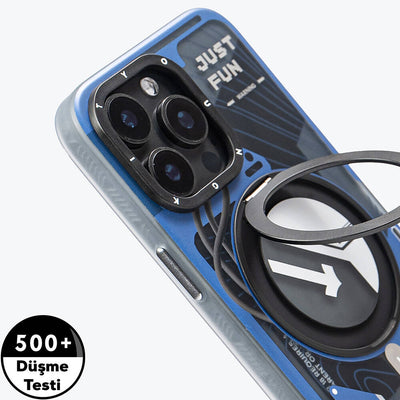 Apple iPhone 15 Pro Max Kılıf Magsafe Şarj Özellikli Youngkit 360° Standlı Starship Serisi Kapak Beyaz
