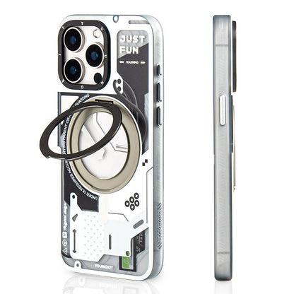 iPhone 15 Pro Max Kılıf M-safe Şarj Özellikli Youngkit 360° Standlı Starship Serisi Kılıf
