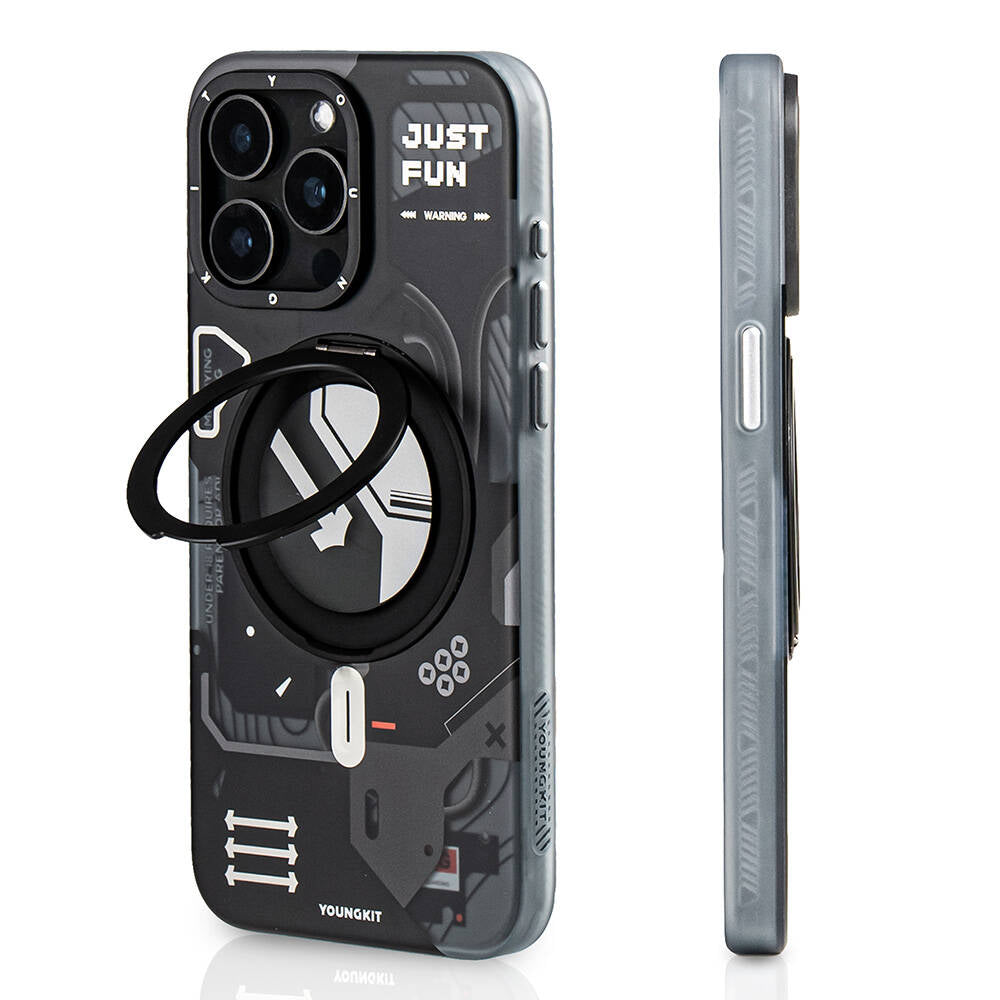 iPhone 15 Pro Max Kılıf M-safe Şarj Özellikli Youngkit 360° Standlı Starship Serisi Kılıf