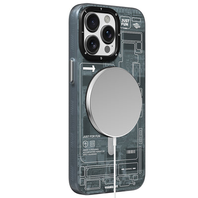 Apple iPhone 15 Pro Max Kılıf Magsafe Şarj Özellikli Youngkit 360° Standlı Technology Serisi Kapak Mavi