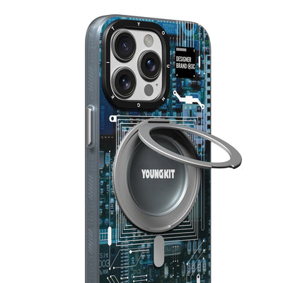 Apple iPhone 15 Pro Max Kılıf Magsafe Şarj Özellikli Youngkit 360° Standlı Technology Serisi Kapak Mavi