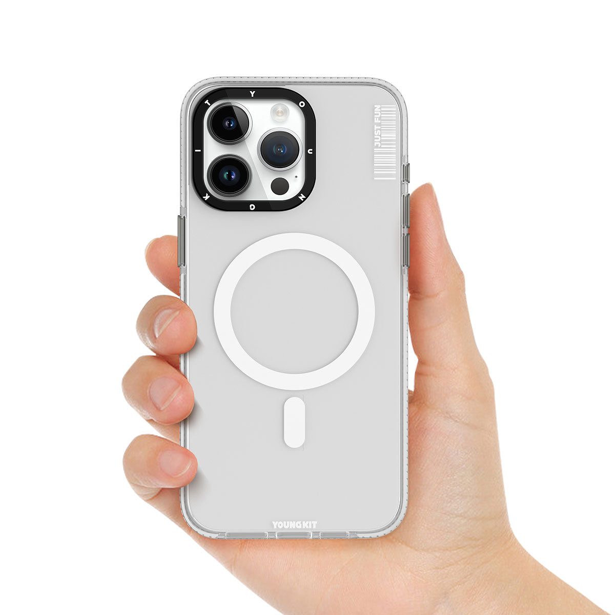 Apple iPhone 15 Pro Max Kılıf Magsafe Şarj Özellikli YoungKit Crystal Color Serisi Kapak Beyaz