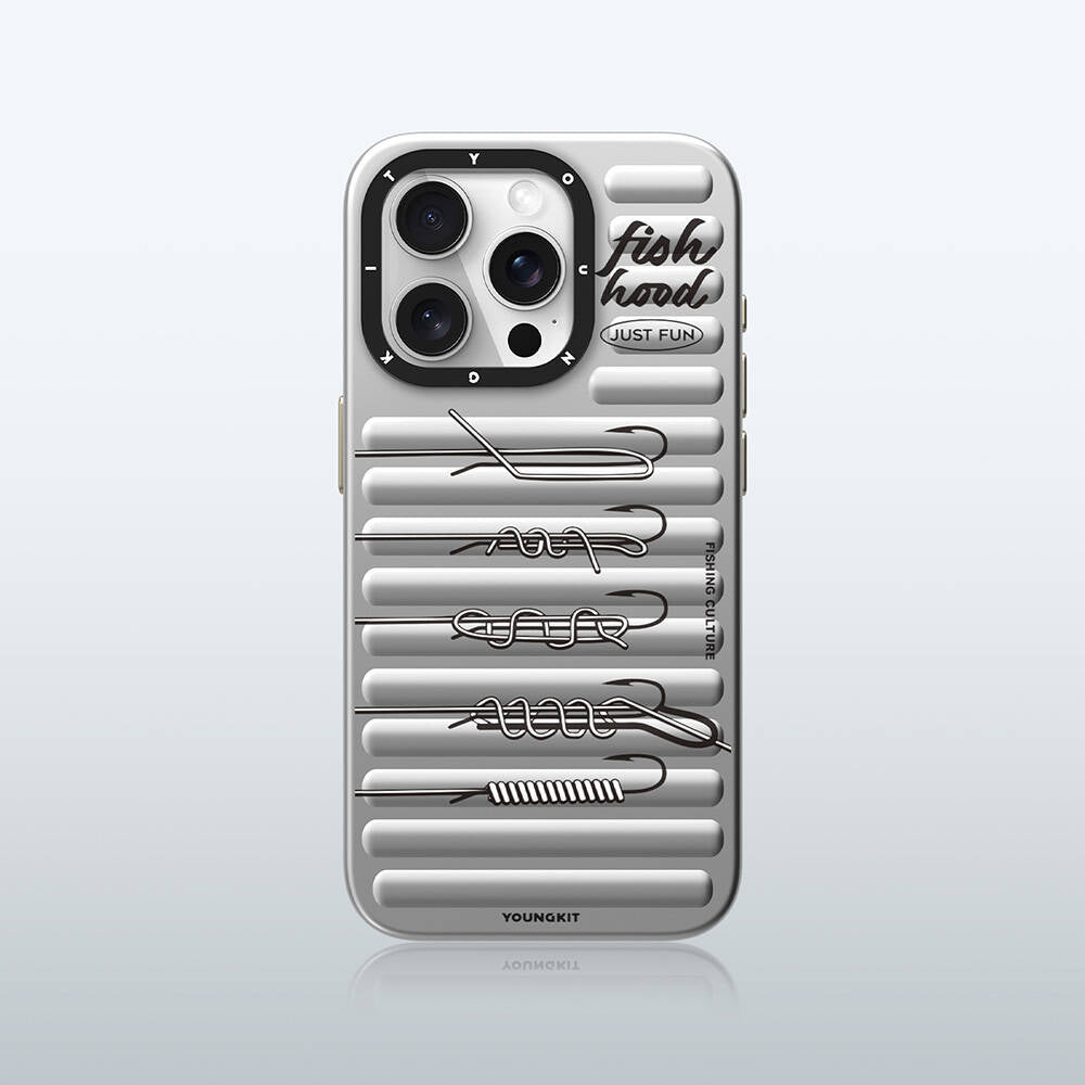 Apple iPhone 15 Pro Max Kılıf Magsafe Şarj Özellikli Youngkit Fishing Serisi Kapak Gri