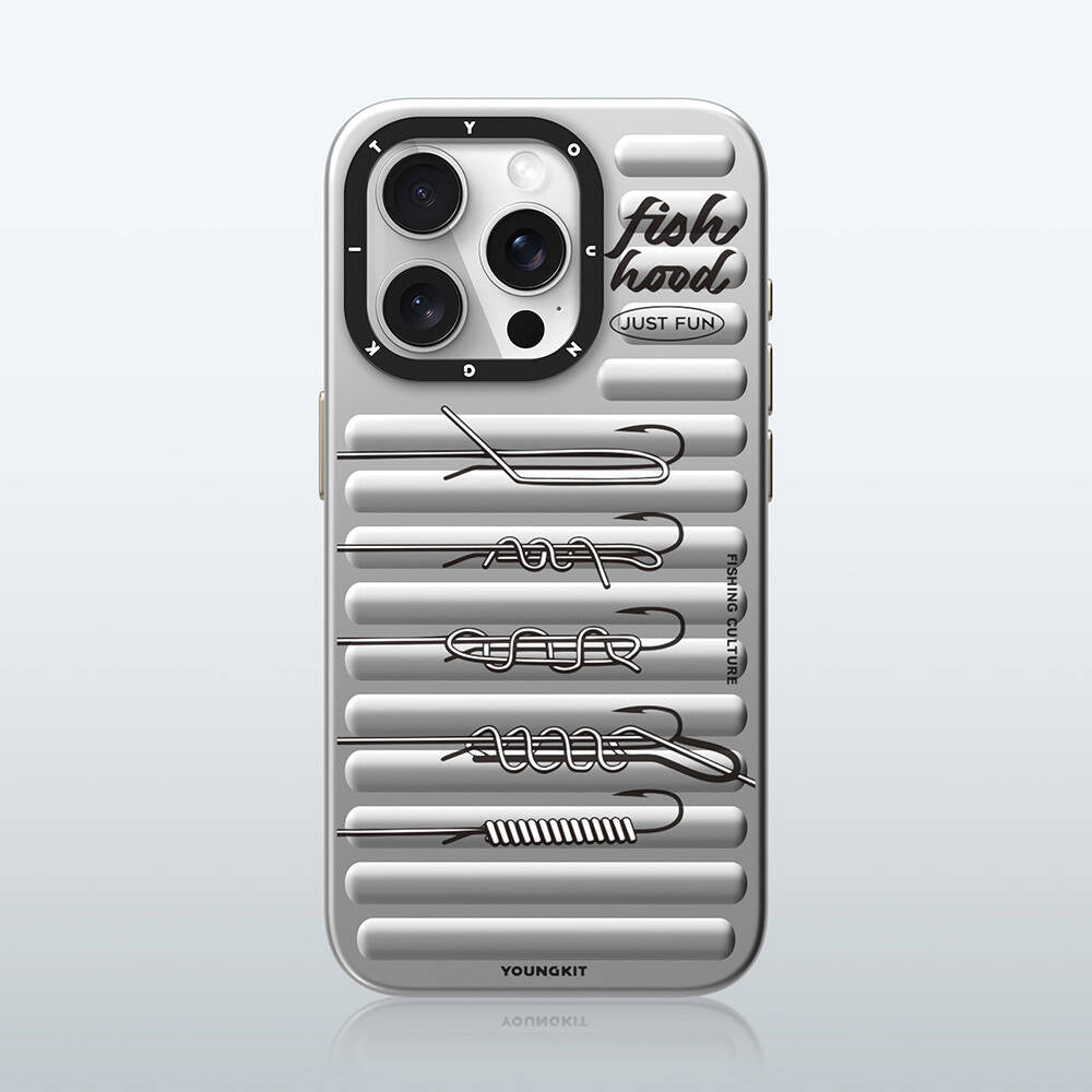 Apple iPhone 15 Pro Max Kılıf Magsafe Şarj Özellikli Youngkit Fishing Serisi Kapak Gri
