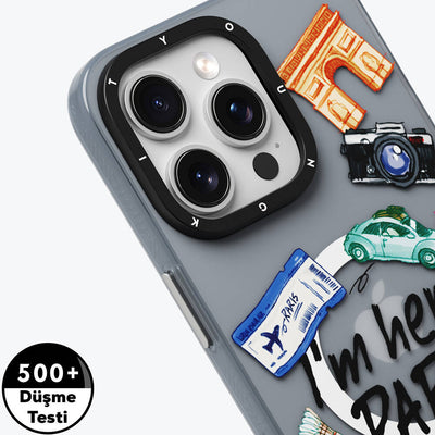 Apple iPhone 15 Pro Max Kılıf Magsafe Şarj Özellikli Youngkit in Paris Serisi Kapak Gri