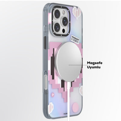 Apple iPhone 15 Pro Max Kılıf Magsafe Şarj Özellikli Youngkit Love Serisi Kapak Pembe