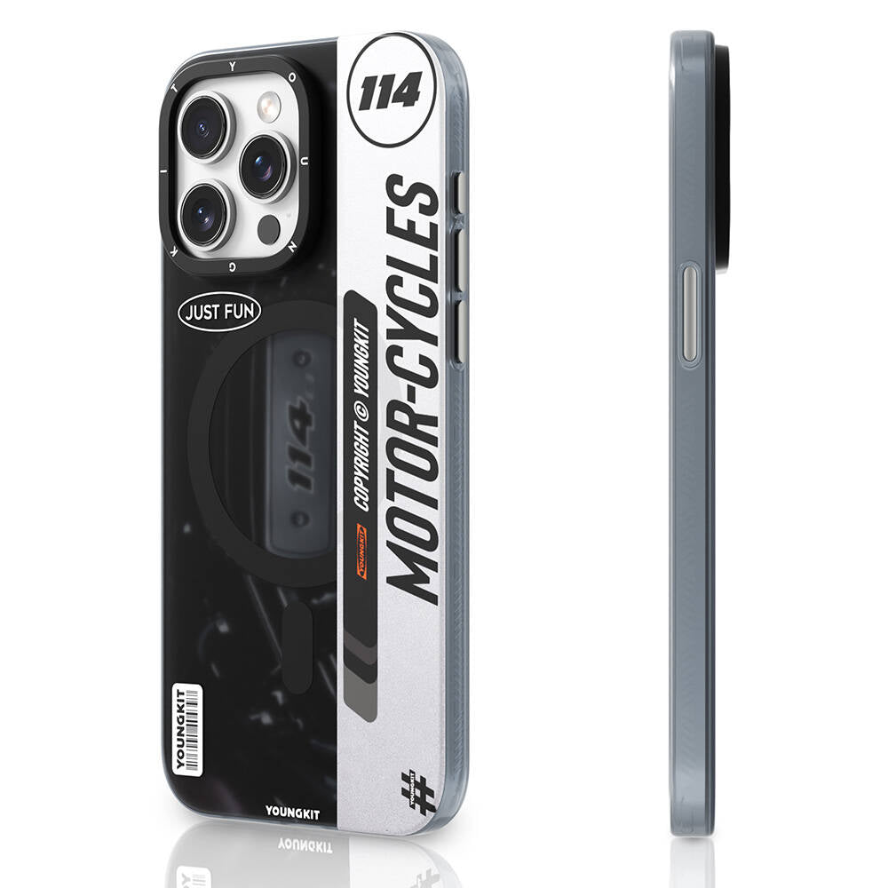 Apple iPhone 15 Pro Max Kılıf Magsafe Şarj Özellikli Youngkit Motorcycle Legend Serisi Kapak Siyah