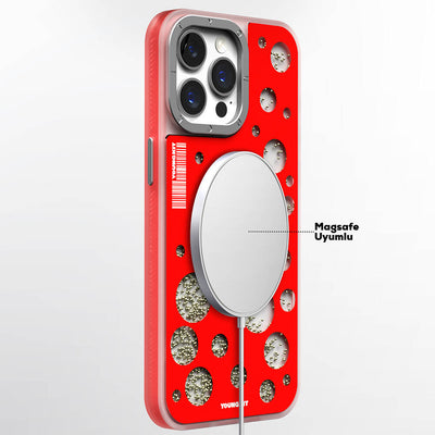 Apple iPhone 15 Pro Max Kılıf Magsafe Şarj Özellikli Youngkit Quicksand Beads Serisi Kapak Sarı