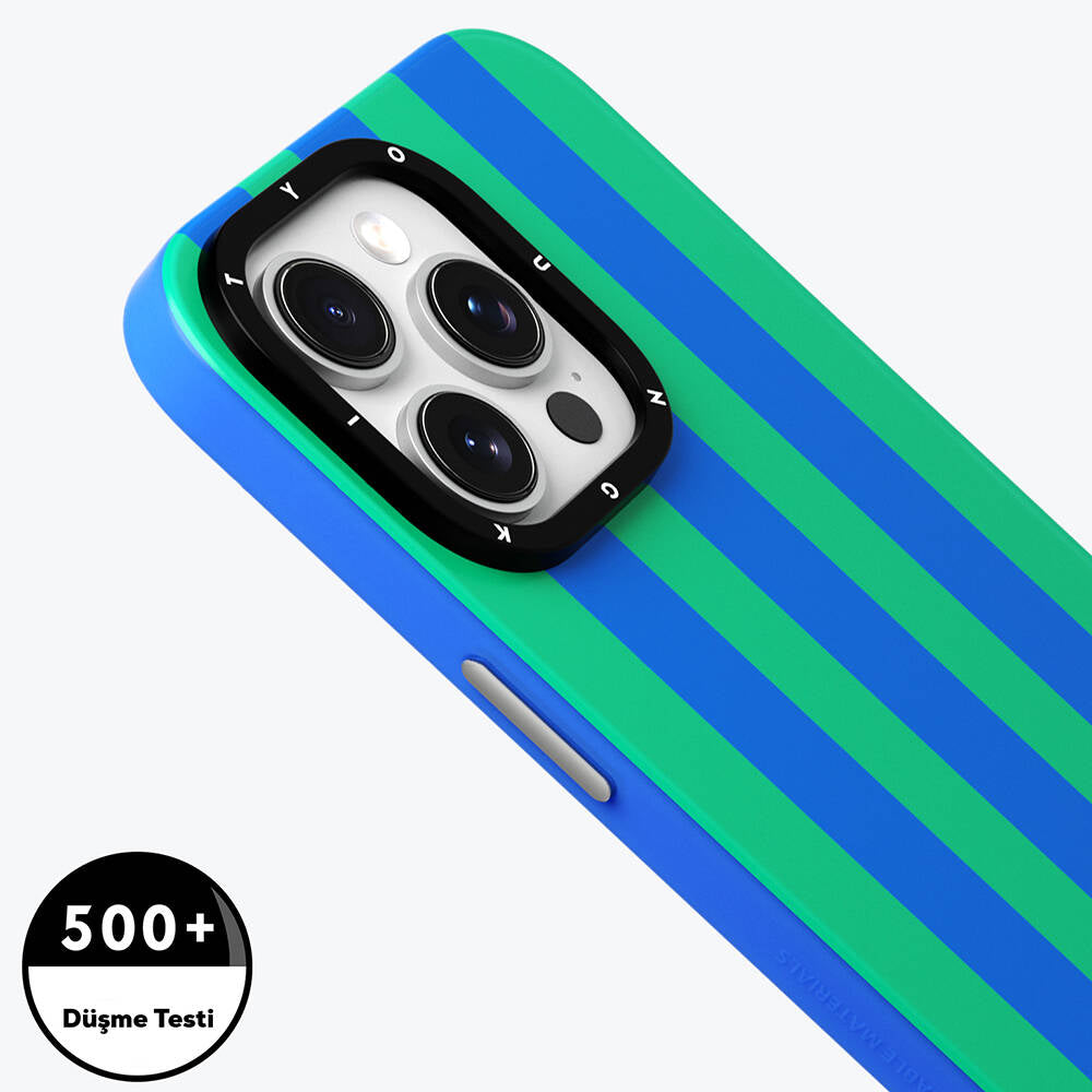 Apple iPhone 15 Pro Max Kılıf Magsafe Şarj Özellikli Youngkit Striped Piano Keys Serisi Kapak Mavi