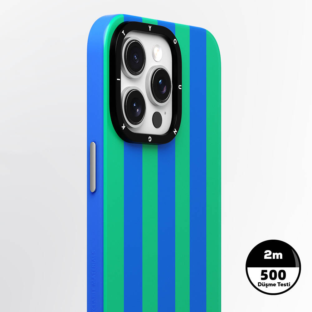 Apple iPhone 15 Pro Max Kılıf Magsafe Şarj Özellikli Youngkit Striped Piano Keys Serisi Kapak Mavi