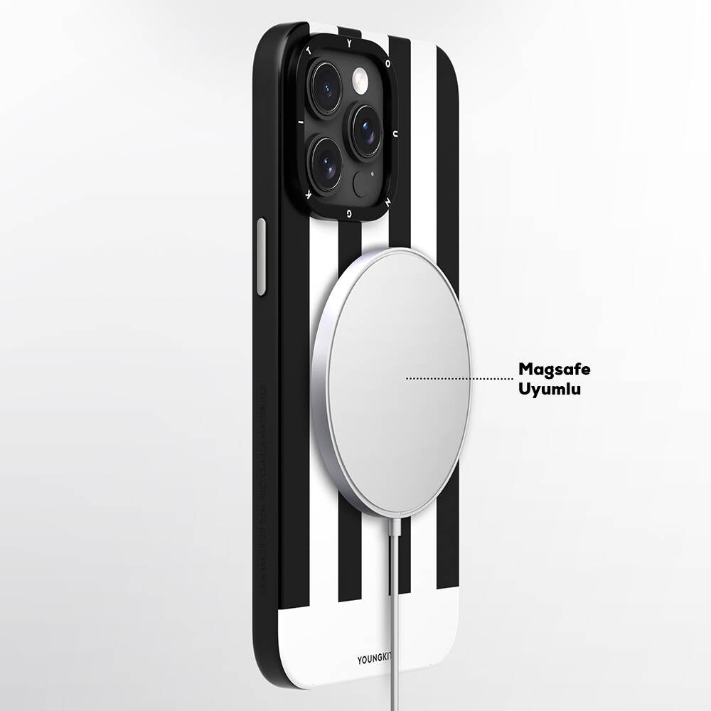Apple iPhone 15 Pro Max Kılıf Magsafe Şarj Özellikli Youngkit Striped Piano Keys Serisi Kapak Mavi