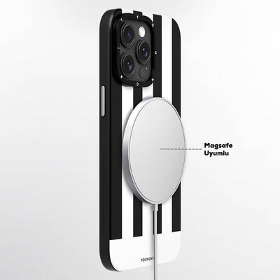 Apple iPhone 15 Pro Max Kılıf Magsafe Şarj Özellikli Youngkit Striped Piano Keys Serisi Kapak Mavi
