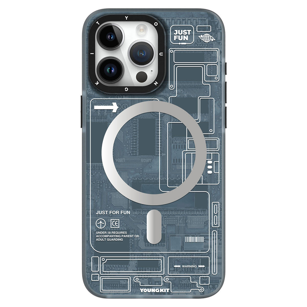 Apple iPhone 15 Pro Max Kılıf Magsafe Şarj Özellikli YoungKit Technology Serisi Kapak Mavi