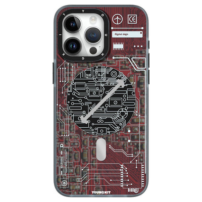 Apple iPhone 15 Pro Max Kılıf Magsafe Şarj Özellikli YoungKit Technology Serisi Kapak Kırmızı