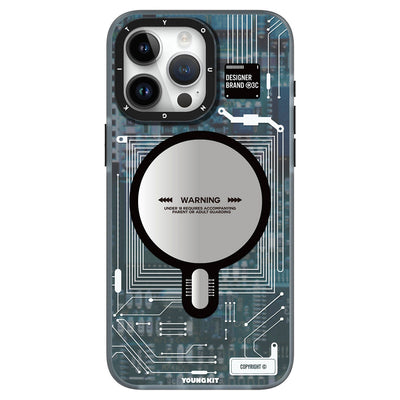 Apple iPhone 15 Pro Max Kılıf Magsafe Şarj Özellikli YoungKit Technology Serisi Kapak Mavi