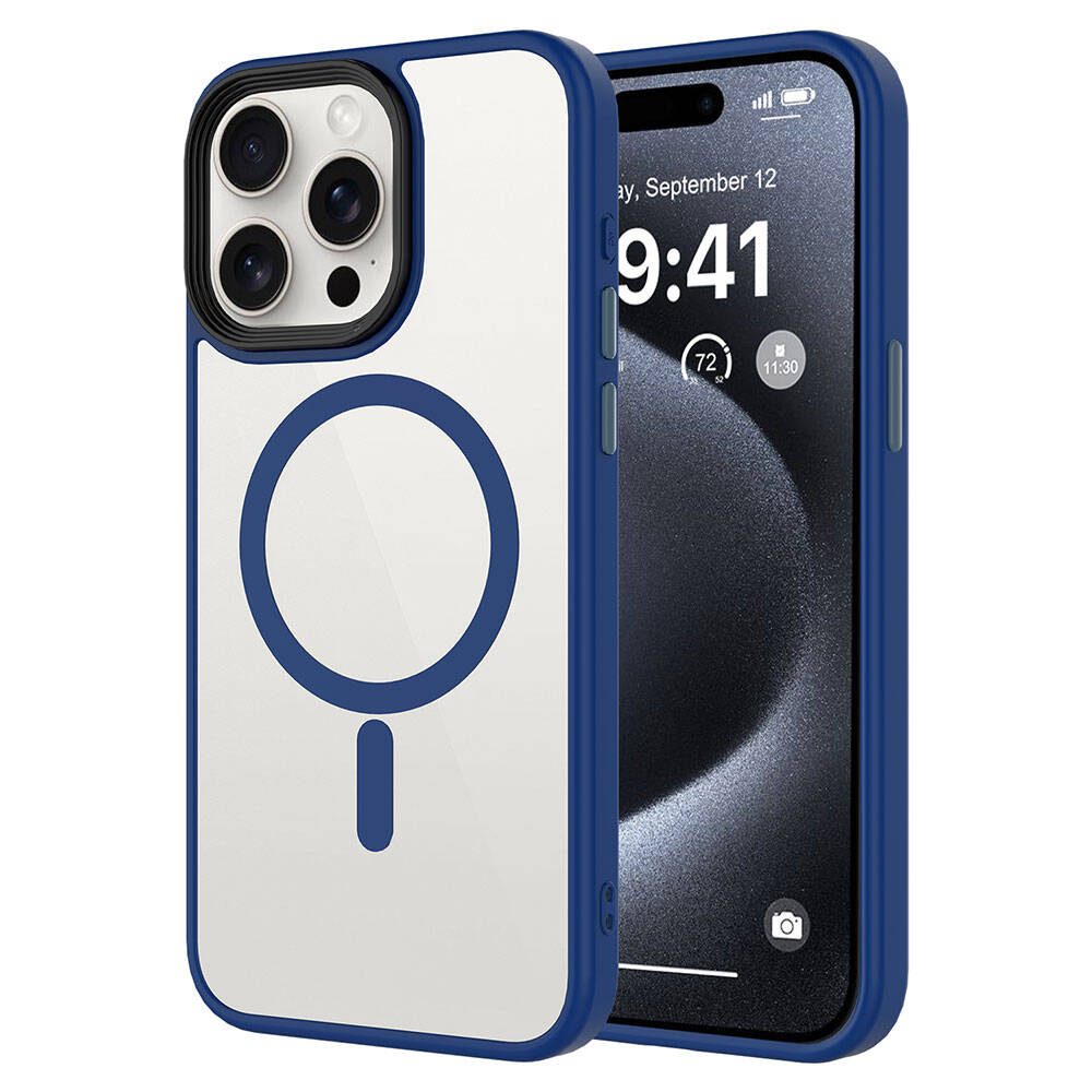 Apple iPhone 15 Pro Max Kılıf Mat Arka Yüzey Wireless Şarj Özellikli Zore Flet Magsafe Kapak Midnight