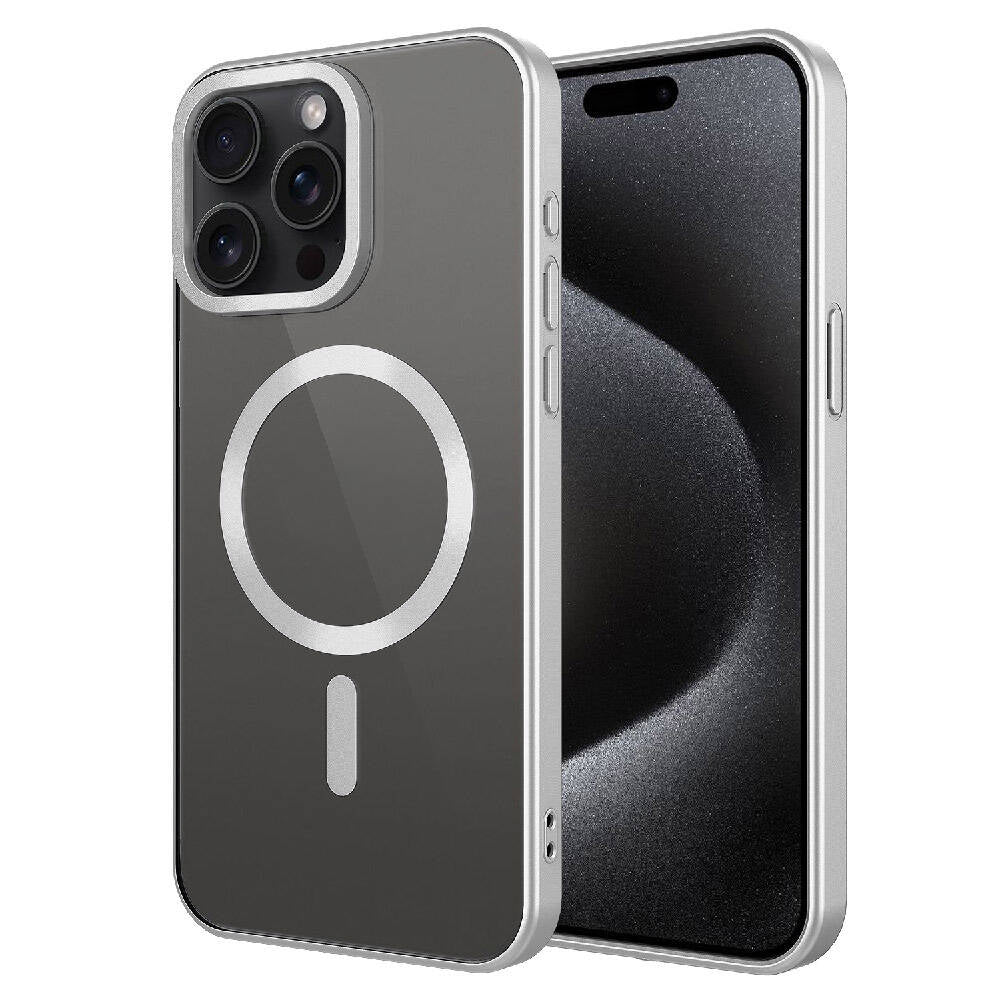 Apple iPhone 15 Pro Max Kılıf Mat Tasarımlı M-safe Wireless Şarj Özellikli Zore Mat Setro Kapak Gümüş