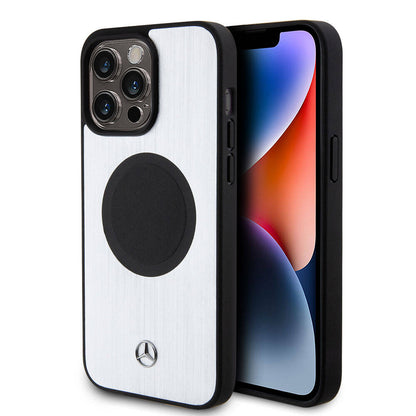 iPhone 15 Pro Max Kılıf Mercedes Benz Orjinal Lisanslı M-safe Şarj Özellikli Alüminyum Arka Yüzey Metal Yıldız Logolu Kılıf