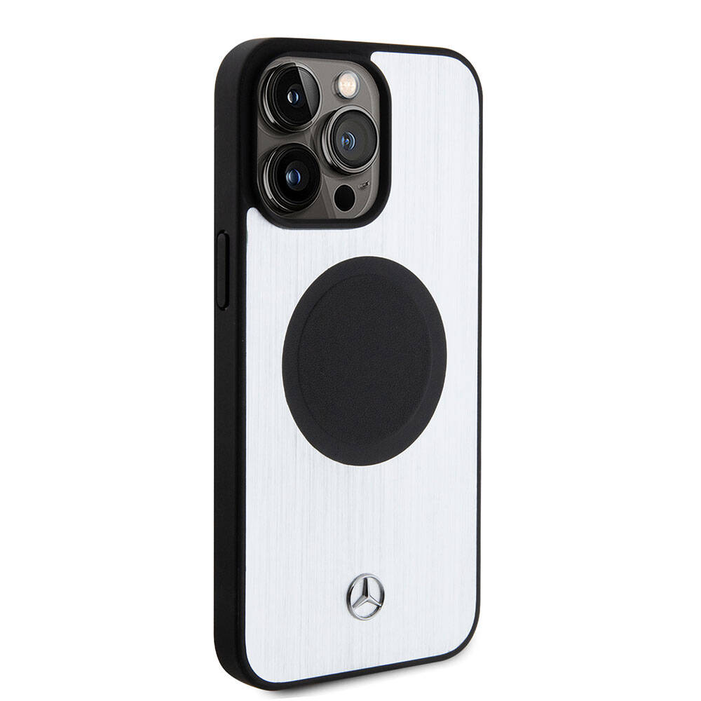 iPhone 15 Pro Max Kılıf Mercedes Benz Orjinal Lisanslı M-safe Şarj Özellikli Alüminyum Arka Yüzey Metal Yıldız Logolu Kılıf