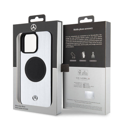 iPhone 15 Pro Max Kılıf Mercedes Benz Orjinal Lisanslı M-safe Şarj Özellikli Alüminyum Arka Yüzey Metal Yıldız Logolu Kılıf