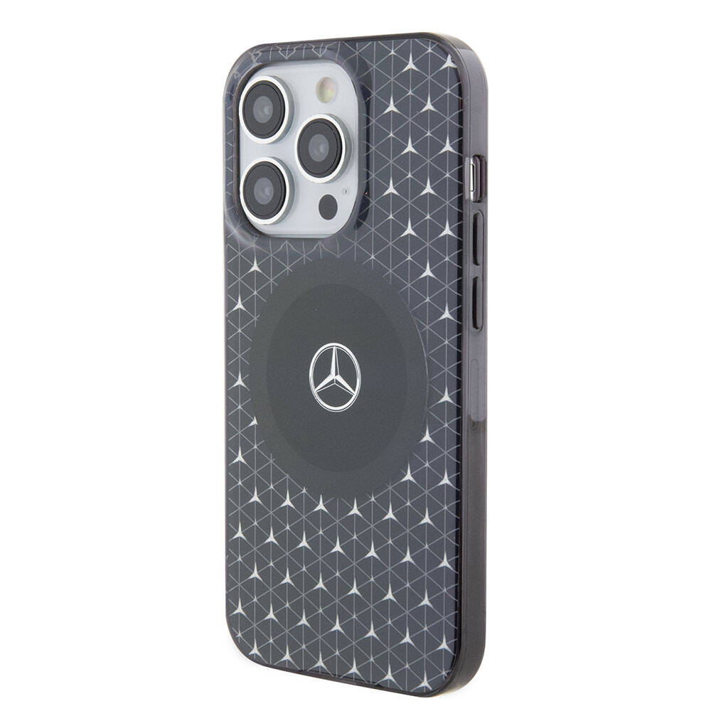 Apple iPhone 15 Pro Max Kılıf Mercedes Benz Orjinal Lisanslı Magsafe Şarj Özellikli Çift Katmanlı Mini Yıldız Desenli Kapak Mavi