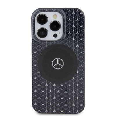 Apple iPhone 15 Pro Max Kılıf Mercedes Benz Orjinal Lisanslı Magsafe Şarj Özellikli Çift Katmanlı Mini Yıldız Desenli Kapak Mavi