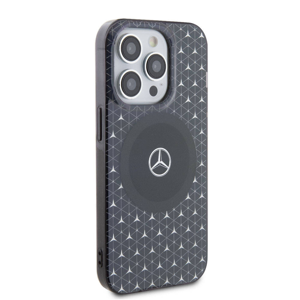 Apple iPhone 15 Pro Max Kılıf Mercedes Benz Orjinal Lisanslı Magsafe Şarj Özellikli Çift Katmanlı Mini Yıldız Desenli Kapak Mavi
