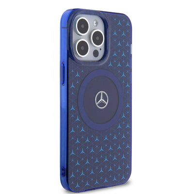 Apple iPhone 15 Pro Max Kılıf Mercedes Benz Orjinal Lisanslı Magsafe Şarj Özellikli Çift Katmanlı Mini Yıldız Desenli Kapak Mavi