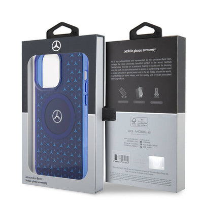 Apple iPhone 15 Pro Max Kılıf Mercedes Benz Orjinal Lisanslı Magsafe Şarj Özellikli Çift Katmanlı Mini Yıldız Desenli Kapak Mavi
