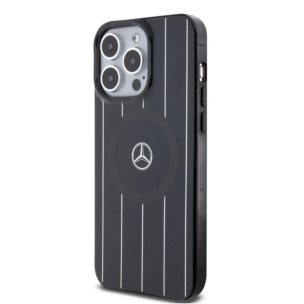 Apple iPhone 15 Pro Max Kılıf Mercedes Benz Orjinal Lisanslı Magsafe Şarj Özellikli Çift Katmanlı Paralel Çizgi Desenli Kapak Beyaz