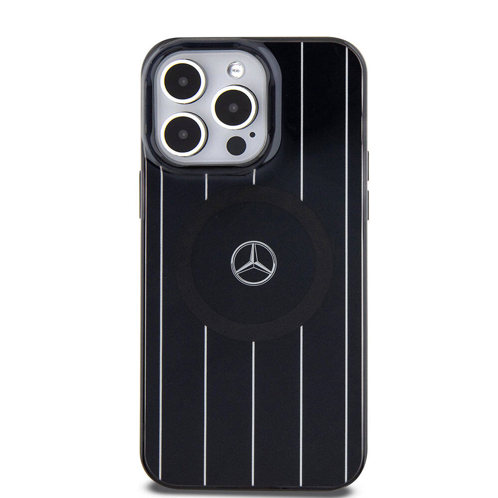 Apple iPhone 15 Pro Max Kılıf Mercedes Benz Orjinal Lisanslı Magsafe Şarj Özellikli Çift Katmanlı Paralel Çizgi Desenli Kapak Beyaz