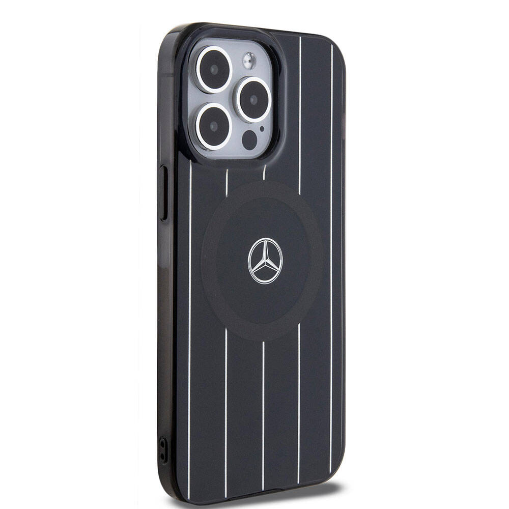 Apple iPhone 15 Pro Max Kılıf Mercedes Benz Orjinal Lisanslı Magsafe Şarj Özellikli Çift Katmanlı Paralel Çizgi Desenli Kapak Beyaz